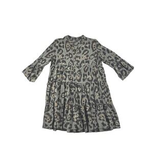 Papillon Womens Leopard Print Tiered Babydoll Mini Dress Olive Green Size S/M
